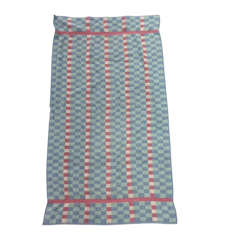 Vintage Elegance by Lady Pepperell Bath Towel Blue/Pink Checkerboard USA Cotton
